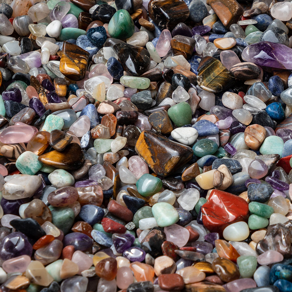 A pile of colorful rocks is shown.